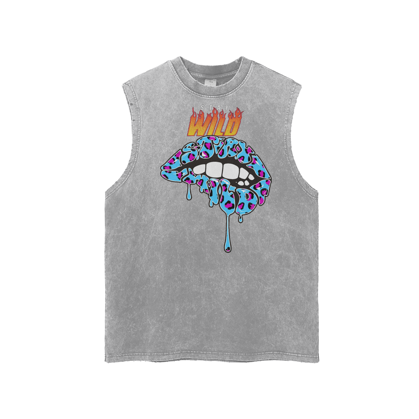 Streetwear Unisex Snow Washed Frayed Hem Tank Top