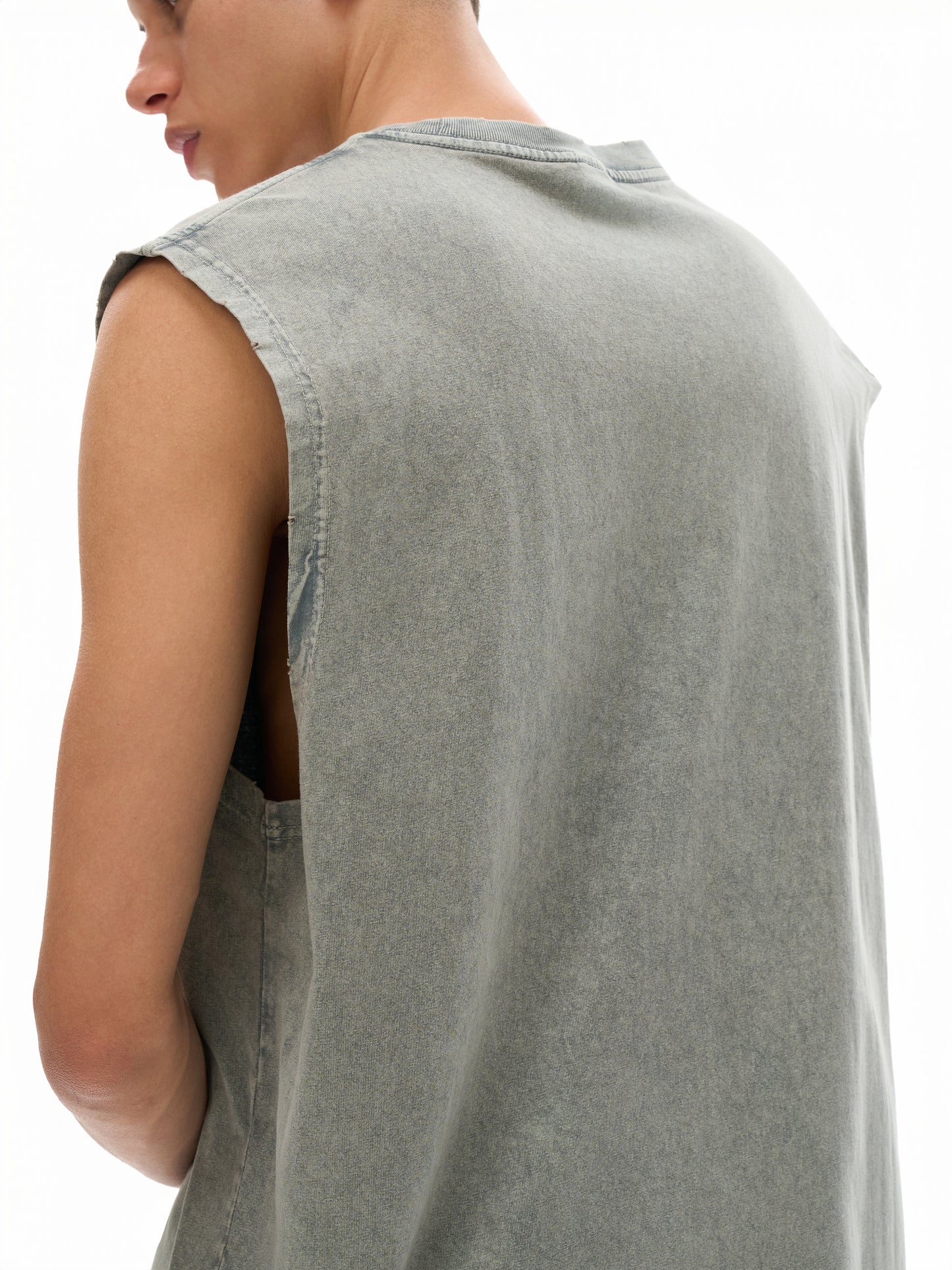 Streetwear Unisex Snow Washed Frayed Hem Tank Top